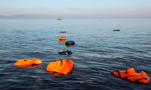 Sea with floating lifejackets