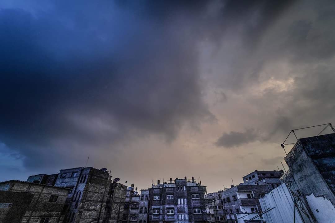 Gloomy city under dark sky