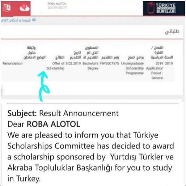 email of scholarship award
