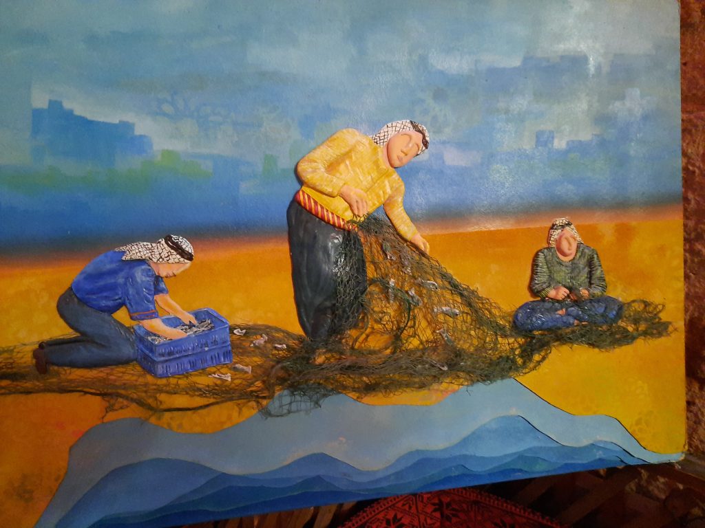 Painting of Gaza fishermen