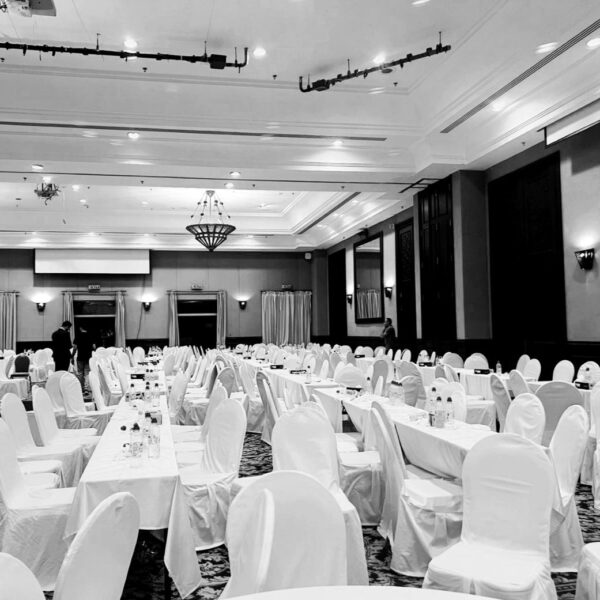 Empty banquet hall.