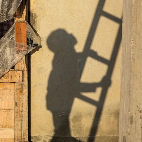 shadow of boy climbing ladder