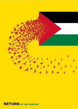 red birds flying into the flag of Palestine