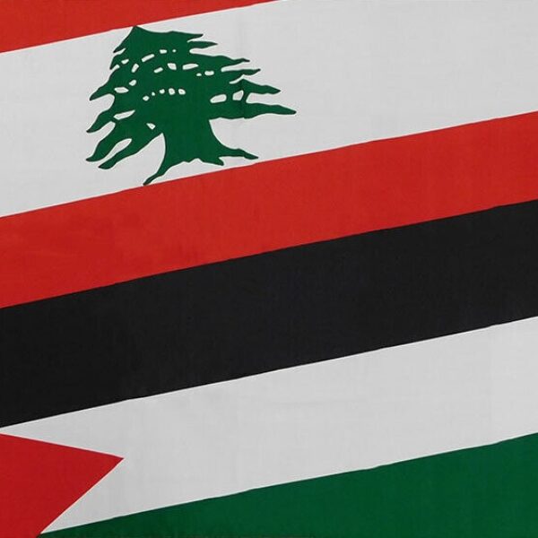 Flags of Palestine and Lebanon.
