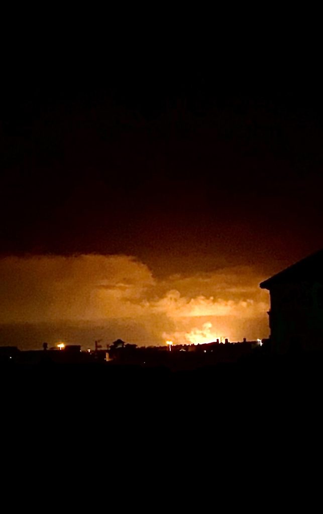 bright sky, bombing of Gaza, May 12, 2023