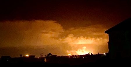 sky lit by bombs, Gaza May 12, 2023.