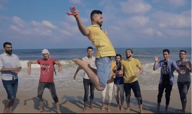 Danbak dancers on Gaza beach.