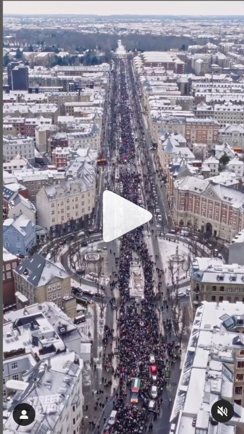 Copenhagen street filled with marchers demanding a ceasefire.