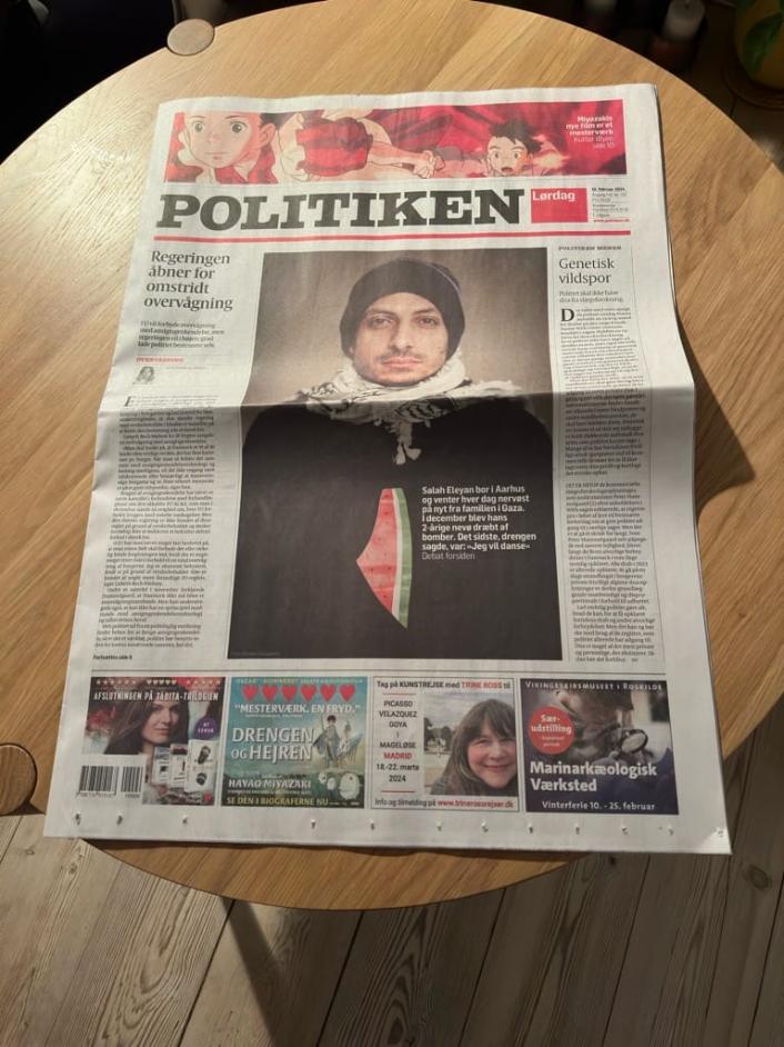 Danish newspaper with cover story about Rahaf and photograph of him.