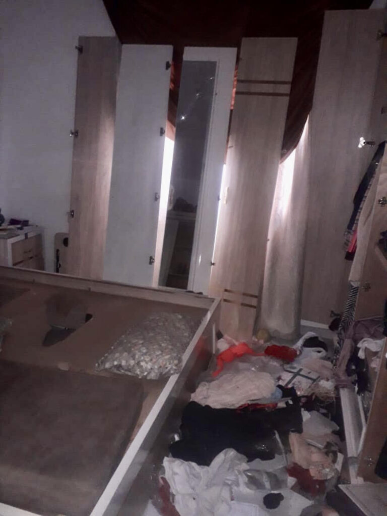 Room of home ransacked by Israeli soldiers.