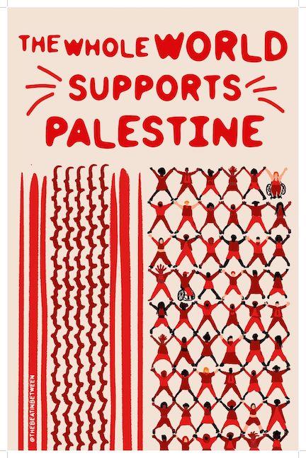 Red keffiyeh with text, The whole world supports Palestine.