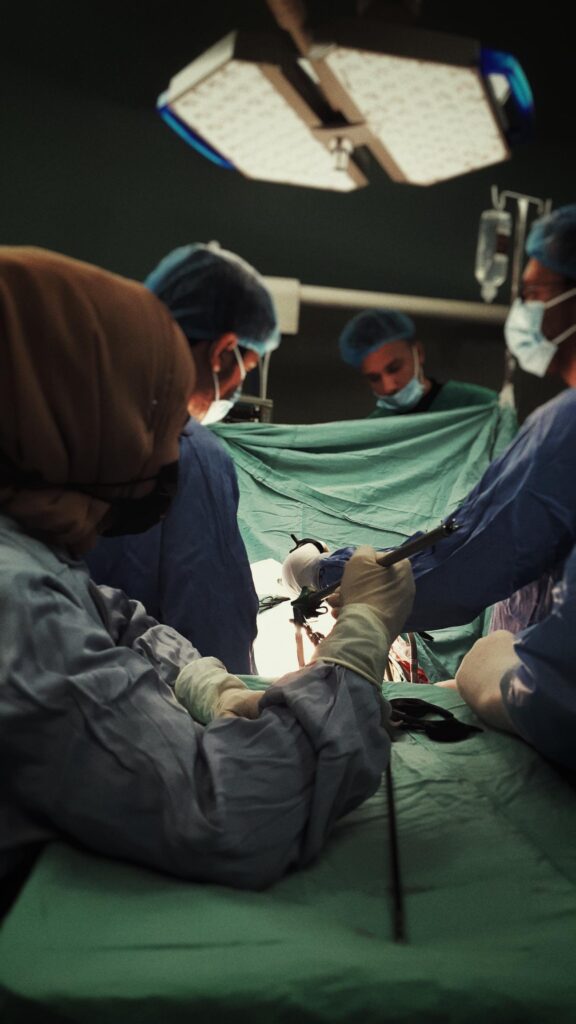 Surgical operation in Gaza during wartime.