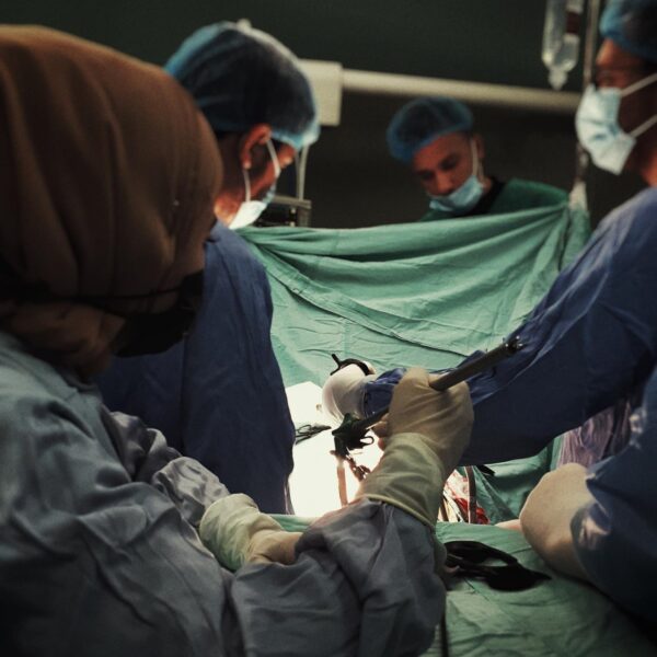 Surgical operation in Gaza during wartime.