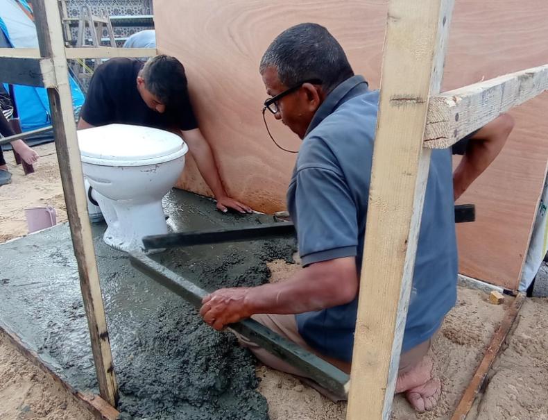 A bathroom in Al-Mawasi under construction.