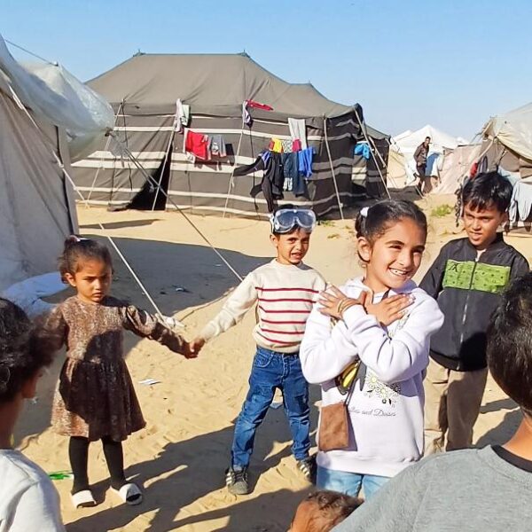 Children playing in displaced persons' camp.