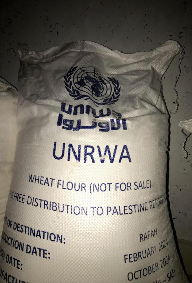 Bag of flour labeled as a product of UNRWA.